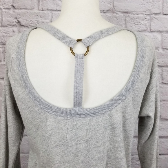 Pam & Gela cutout strappy back light heather gray sweatshirt women's size S NWT - Picture 7 of 9